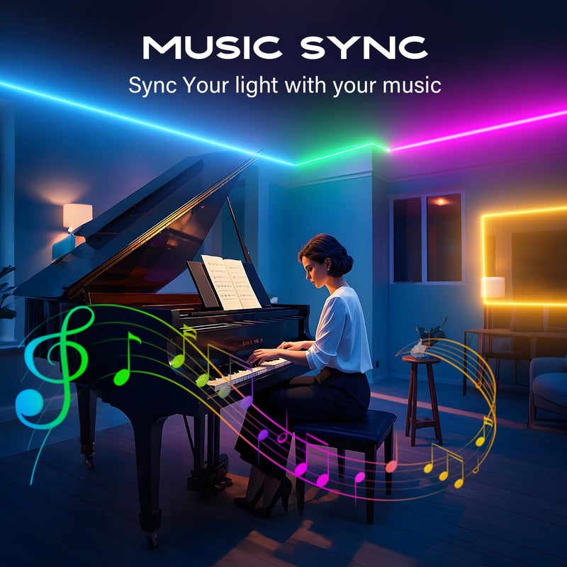 CHARKEE 50ft LED Lights USB-Powered, RGB Strip Lighting for Bedroom/TV Backlight/Gaming Lighting, Color Changing Bluetooth Led Lights with Smart App Control, Music Sync Sound Reaction - Image 4